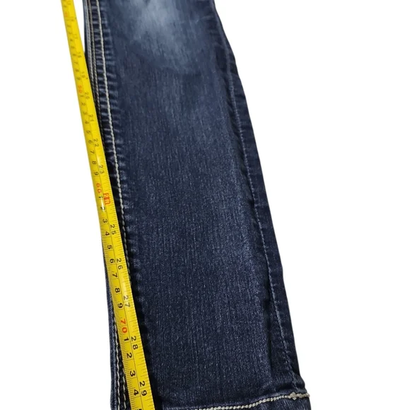 Express Skinny Low Rise Jeans Women Sz 0 Medium‎ Wash Y2k Style Stitches - Picture 7 of 13